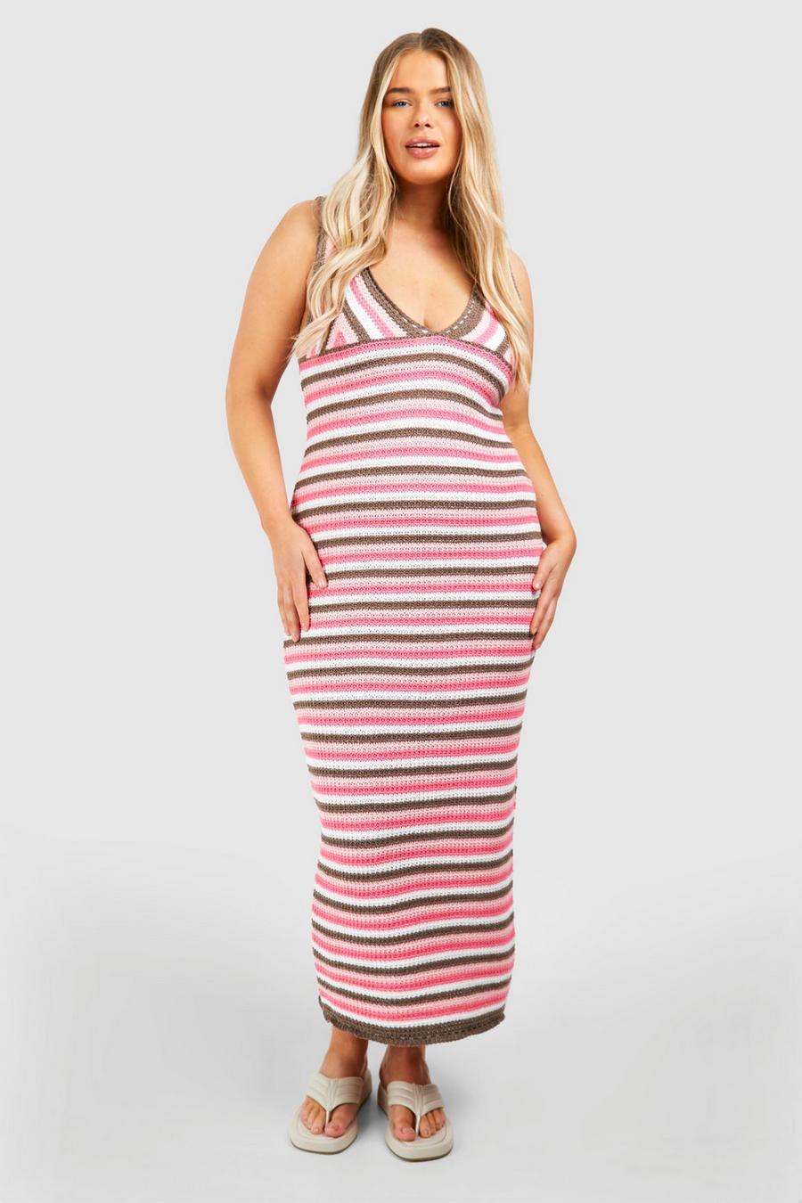 Pink Plus Stripped Crochet Maxi  image number 1