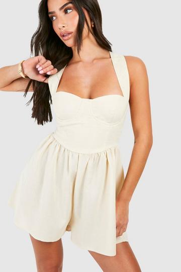 Petite Lace Back Linen Look Romper stone