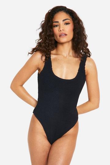 Petite Premium Crinkle Scoop Neck Swimsuit black