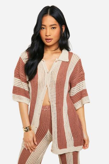 Petite Knitted Stripe Oversized Shirt taupe