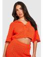 Orange Petite Knitted Pointelle Cropped Shirt