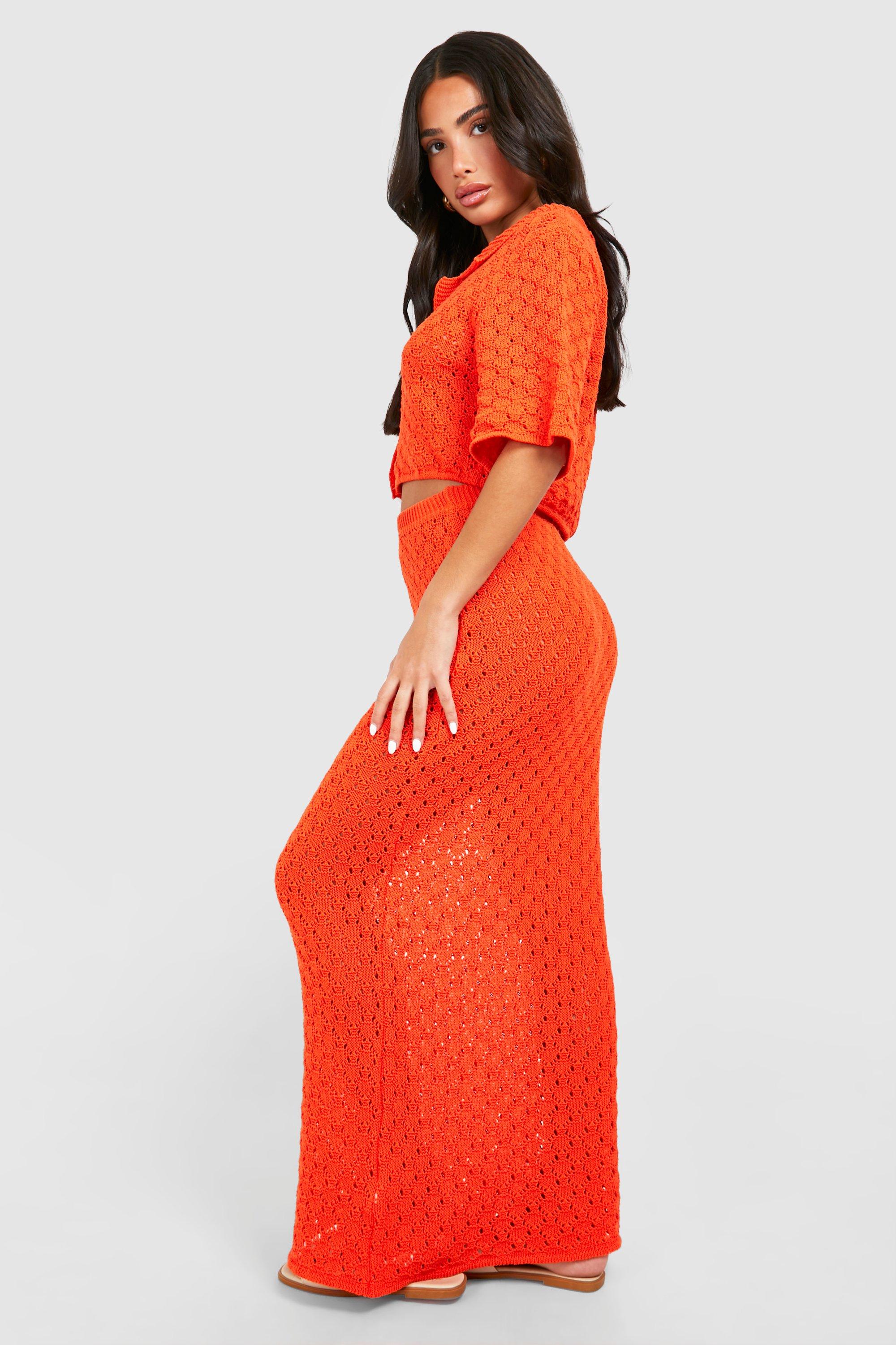 Boohoo Women s Petite Knitted Pointelle Maxi Skirt