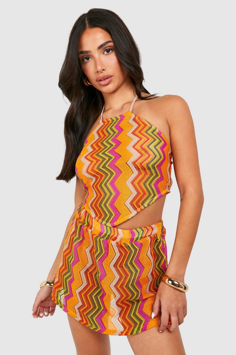 Petite - Mini-jupe de plage à motif zigzag, Orange image number 1