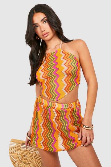 Orange Petite Zig Zag Tie Beach Top