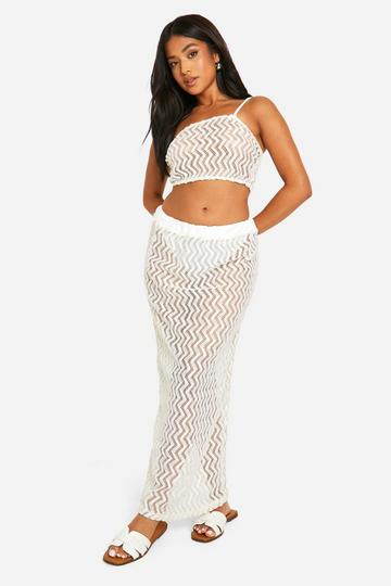 Cream White Petite Zig Zag Knit Maxi Skirt