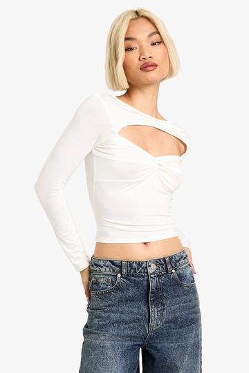 Gedraaid Jean Grazer T-Shirt Met Uitsnijding white