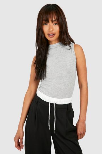 High Slash Neck Sleeveless Marl Bodysuit light grey