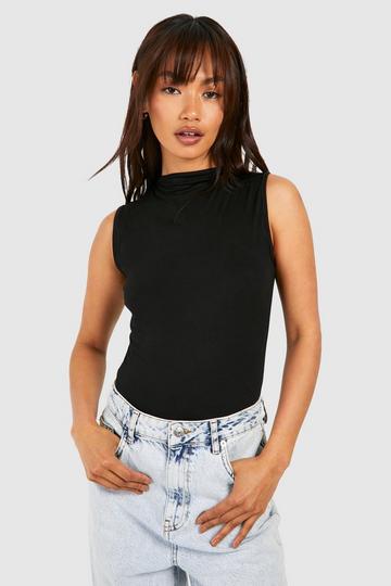 High Slash Neck Sleeveless Bodysuit black