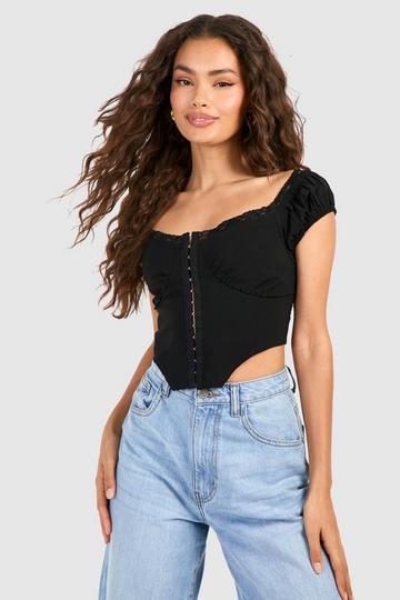 Crochet Trim Hook And Eye Bardot Corset black