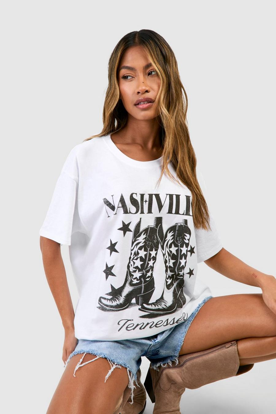 Oversize T-Shirt mit Nashville-Print, White image number 1