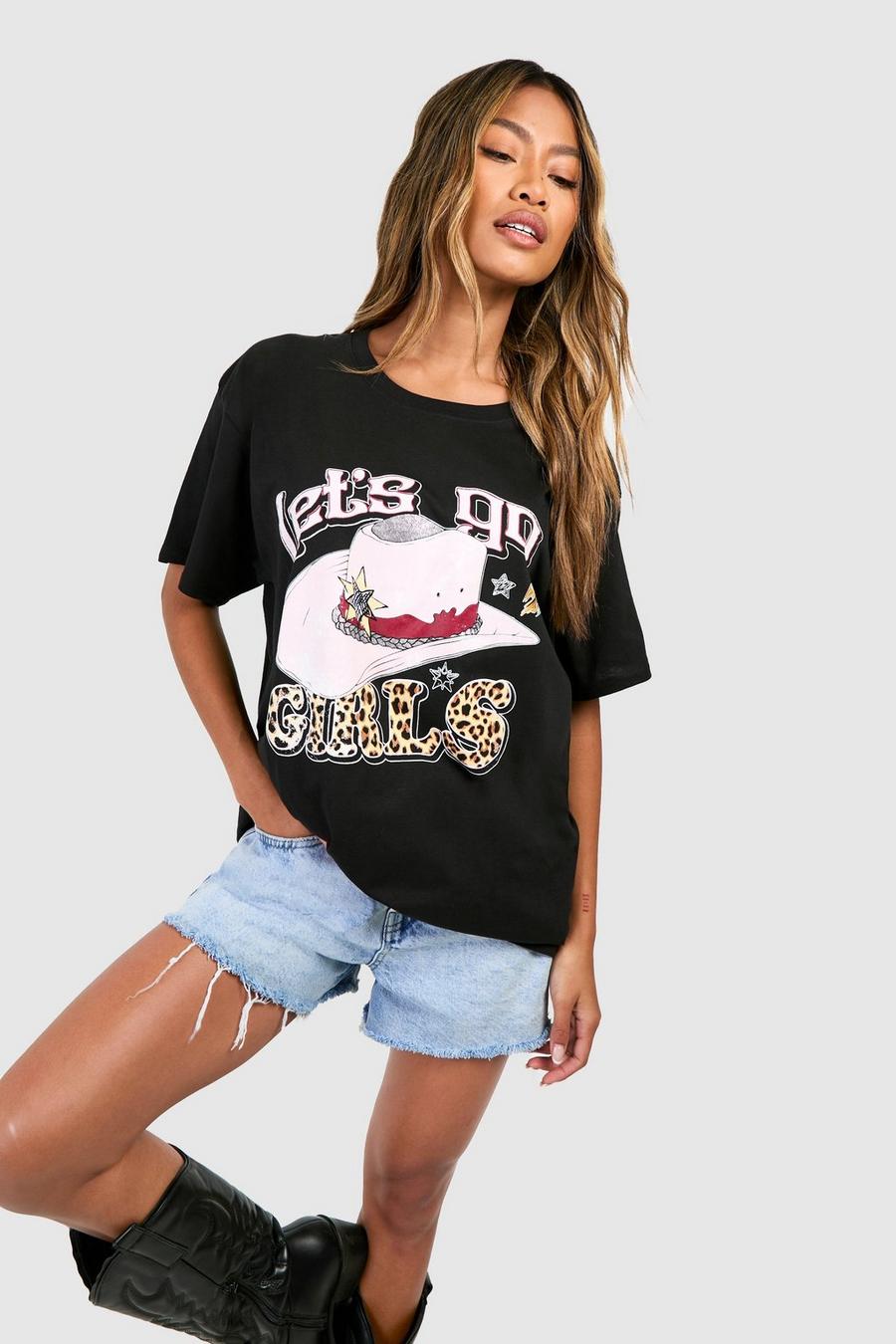 Camiseta oversize con estampado de leopardo y sombrero de vaquero, Black image number 1