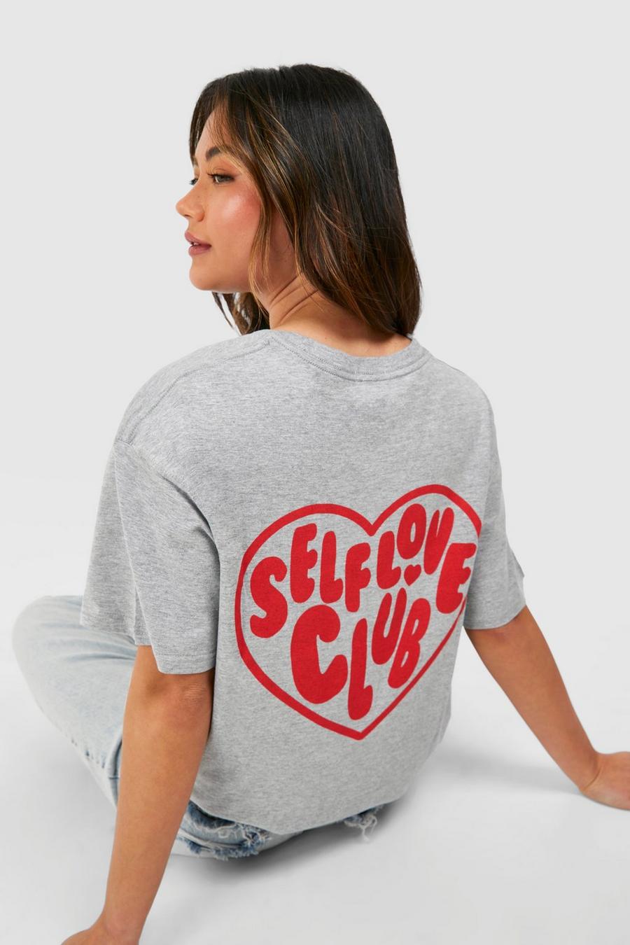 Camiseta oversize con estampado Self Love Club en la espalda, Light grey image number 1