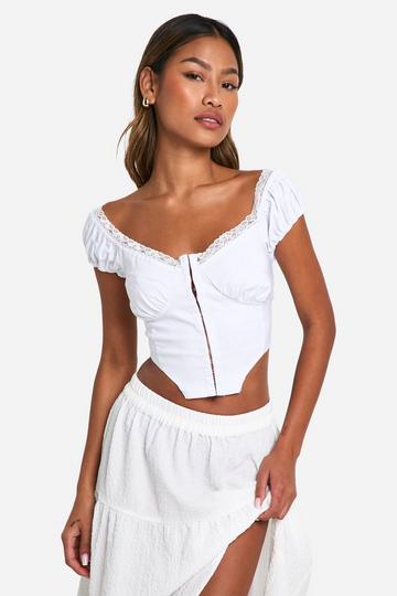 Crochet Trim Hook And Eye Bardot Corset white