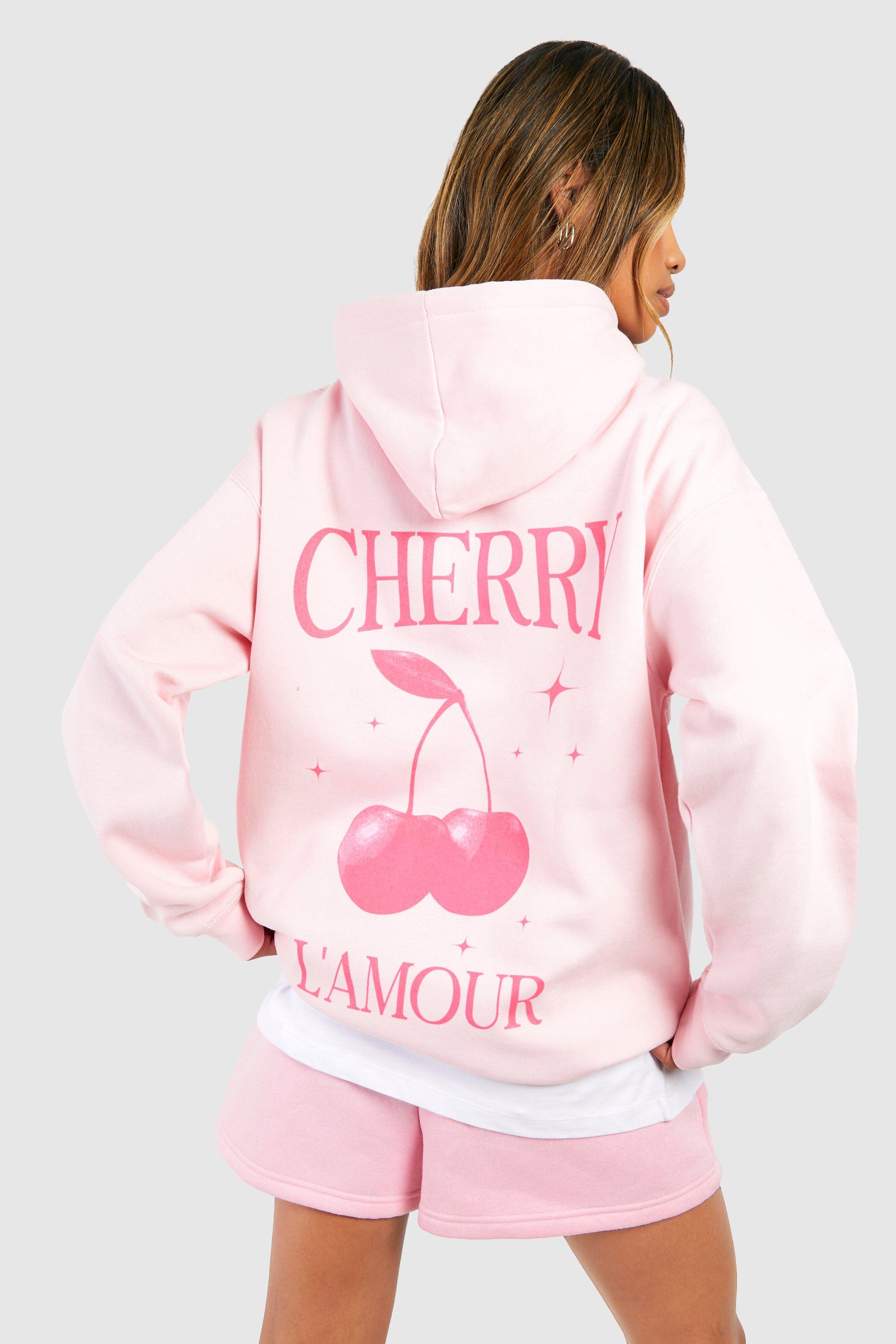 Oversize Hoodie mit Cherry L&#39;Amour Print, Light pink image number 1