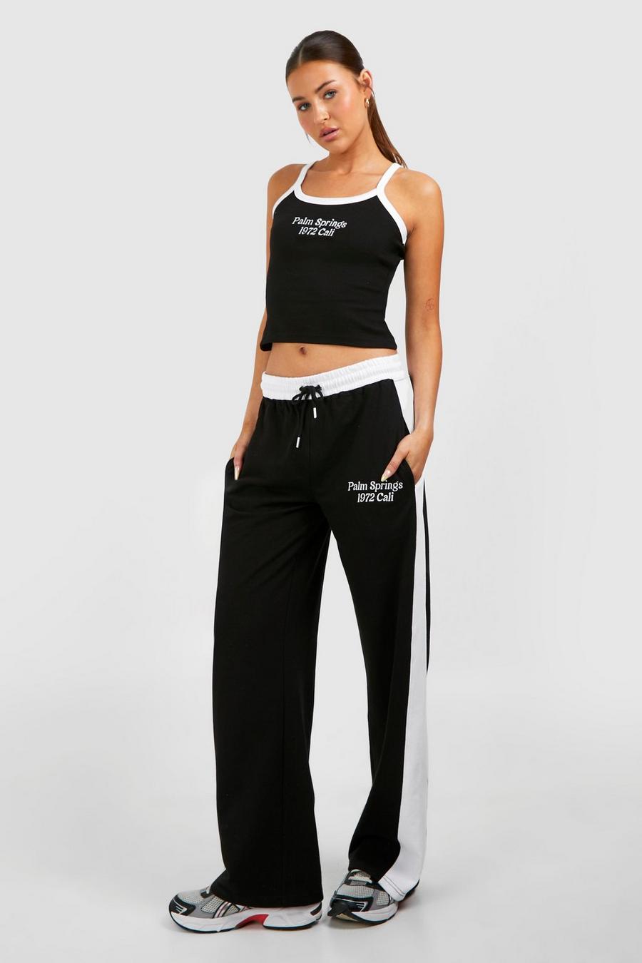 Black Palm Springs Contrast Printed Tank Top And Track Pants Set image number 1