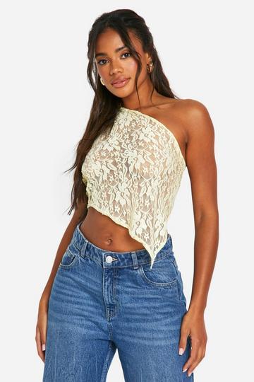 Lemon Yellow One Shoulder Asymmetric Lace Top