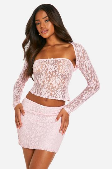 Pink Rose Detail Lace Mini Skirt