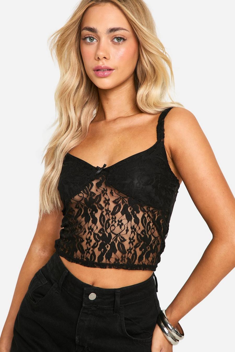 Black Lace Top With Bow Detail Cami image number 1