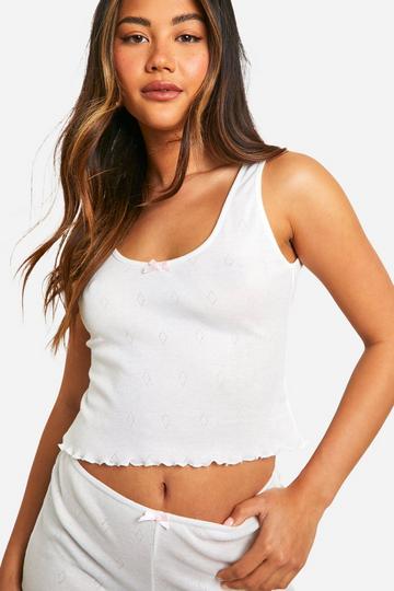 Pointelle Bow Detail Scoop Tank Top white