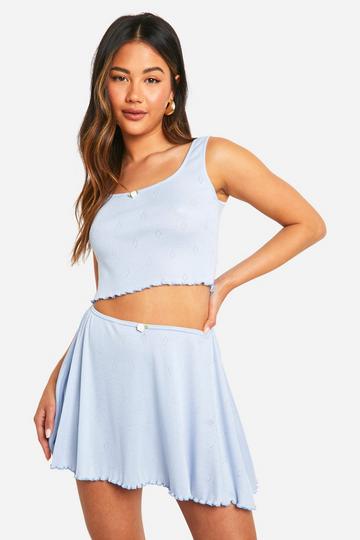 Pointelle Rose Detail Scoop Tank Top baby blue