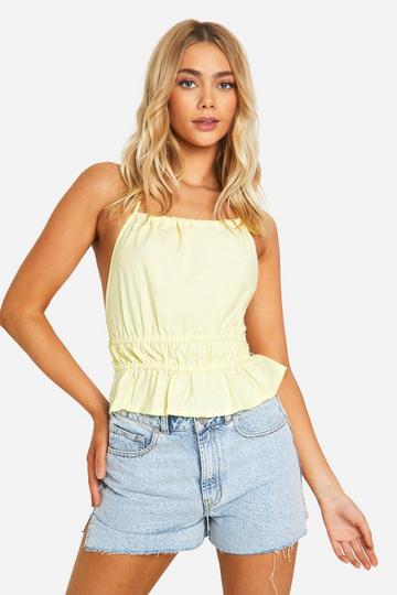 Lemon Yellow Linen Look Halterneck Backless Cami