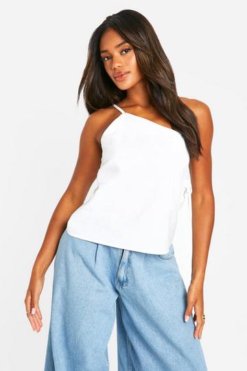 Linen Look Asymmetric Cut Out Detail Cami white