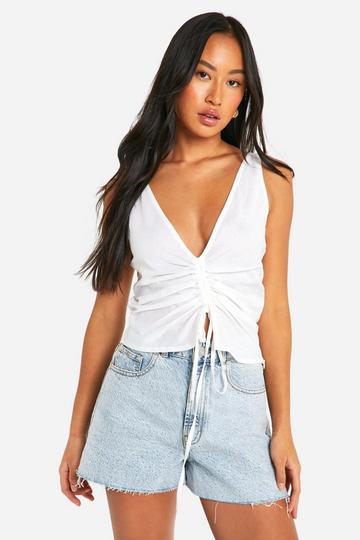 Linen Ruched Front Vest white