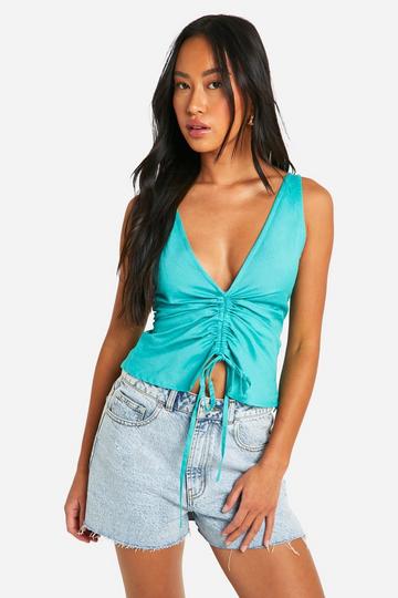 Linen Ruched Front Vest aqua