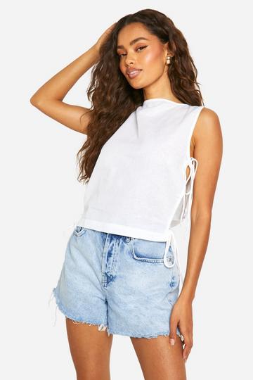 Linen Tie Side Tank Top white