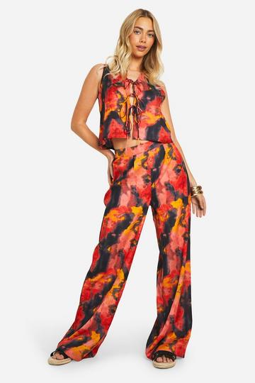 Tonal Tie Dye Linen Look Straight Leg Pants orange