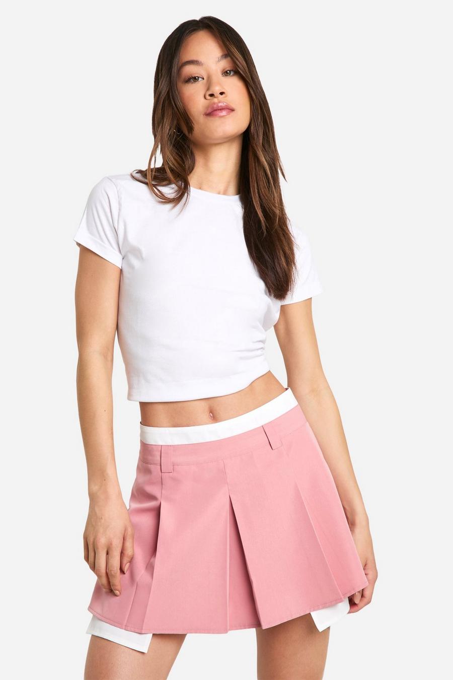 Pink Tall Woven Pocket Detail Pleated Skort image number 1