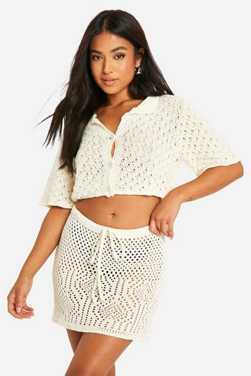 Petite Knit Tie Mini Skirt cream