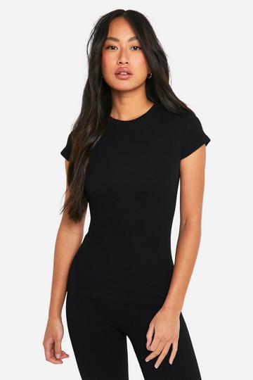 Naadloze Geribbelde Contour Top Met Korte Mouwen black