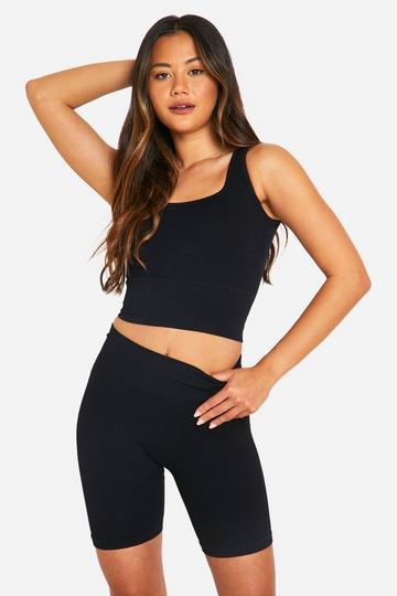 Naadloze Geribbelde Contour Crop Top Met Vierkante Hals black