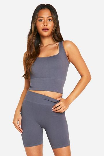 Seamless Contour Rib Square Neck Crop Top charcoal