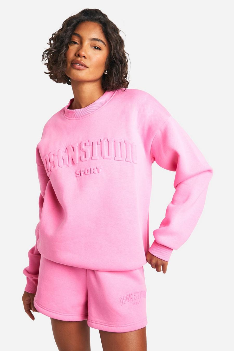 Pink Tall Dgsn Studio Sweatshirt och shorts med struktur
