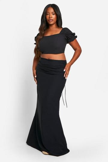 Plus Chiffon Lace Trim Maxi Skirt black