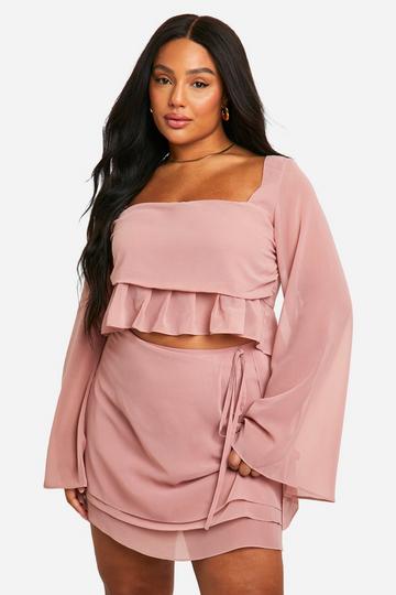 Plus Chiffon Ruffle Hem Skirt dusty pink