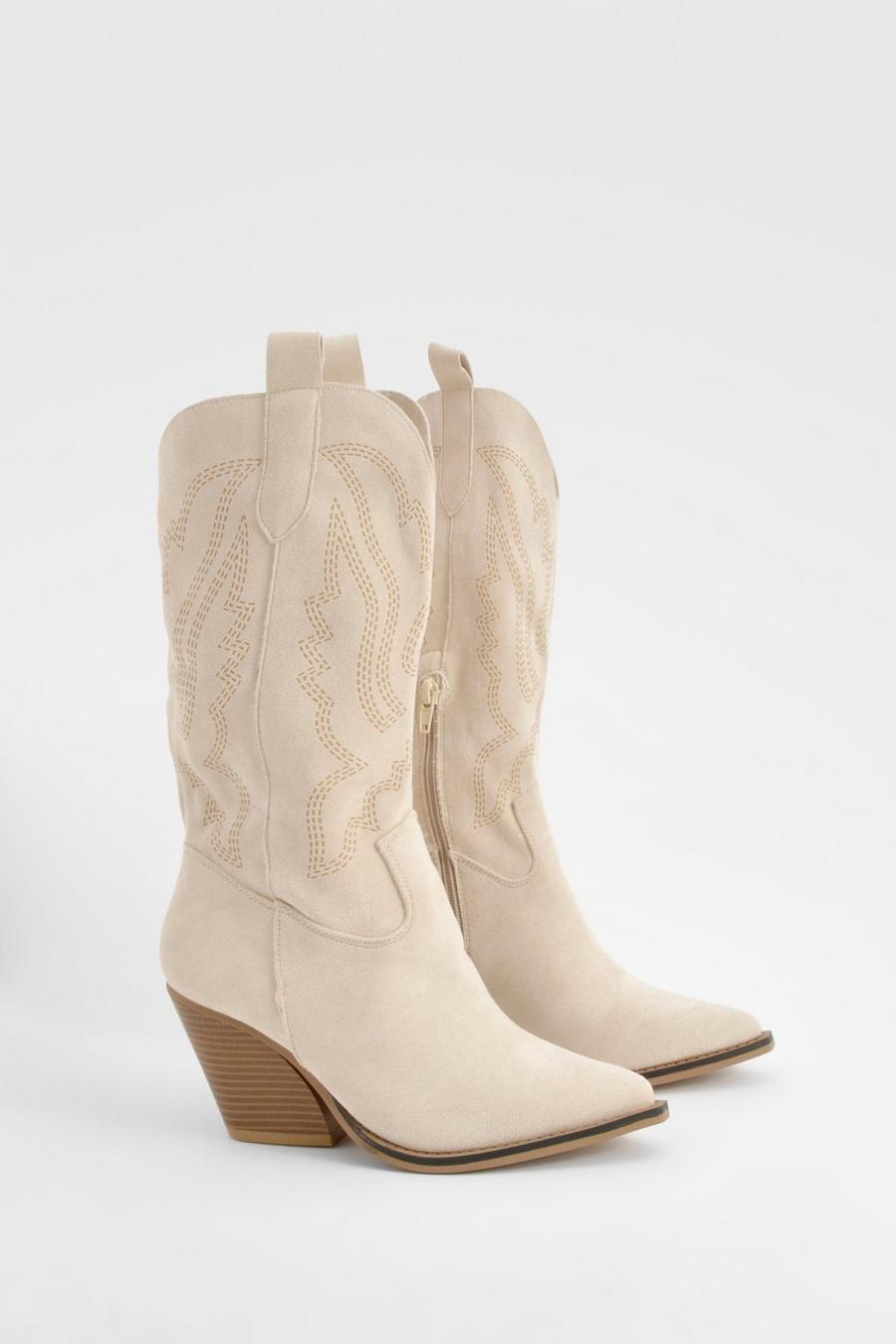 Taupe Embroidered Cowboy Boots image number 1