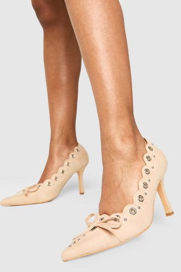 Bow Detail Eyelet Court Heels nude