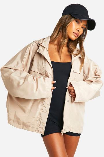 Pocket Detail Oversized Hooded Jacket light stone