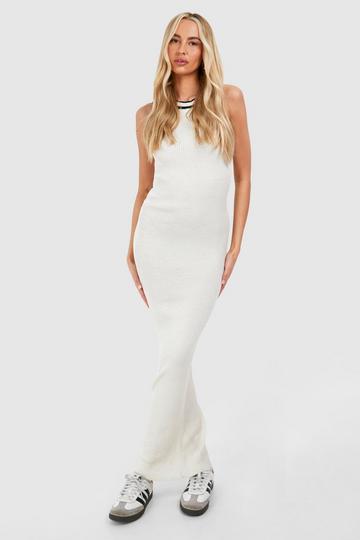 White Tall Contrast Knitted Maxi Dress