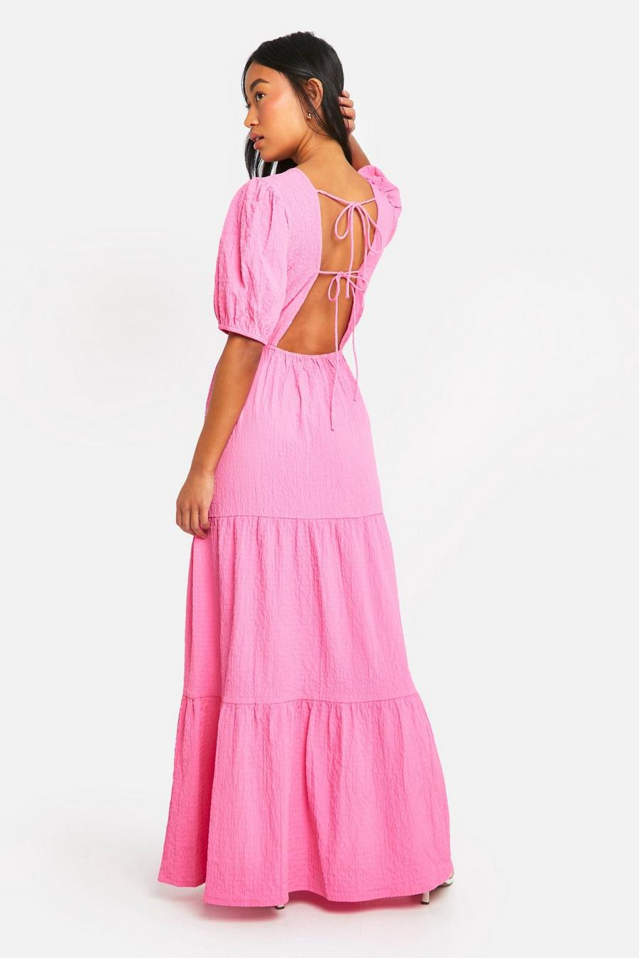 Pink Textured Tie Back Maxi Smock Dress image number 1