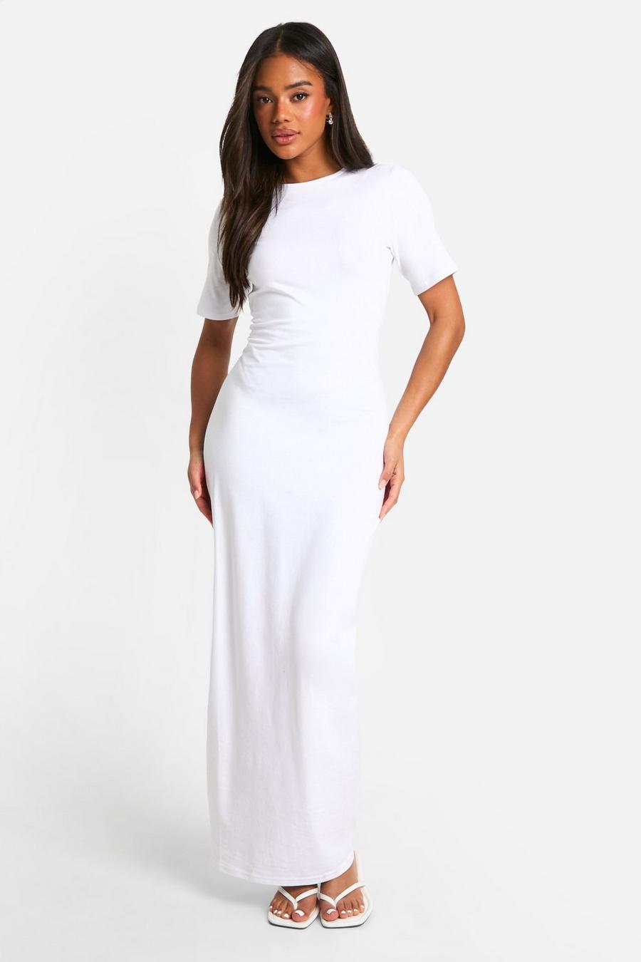 White Basic Oversized T-shirt Maxi Dress  