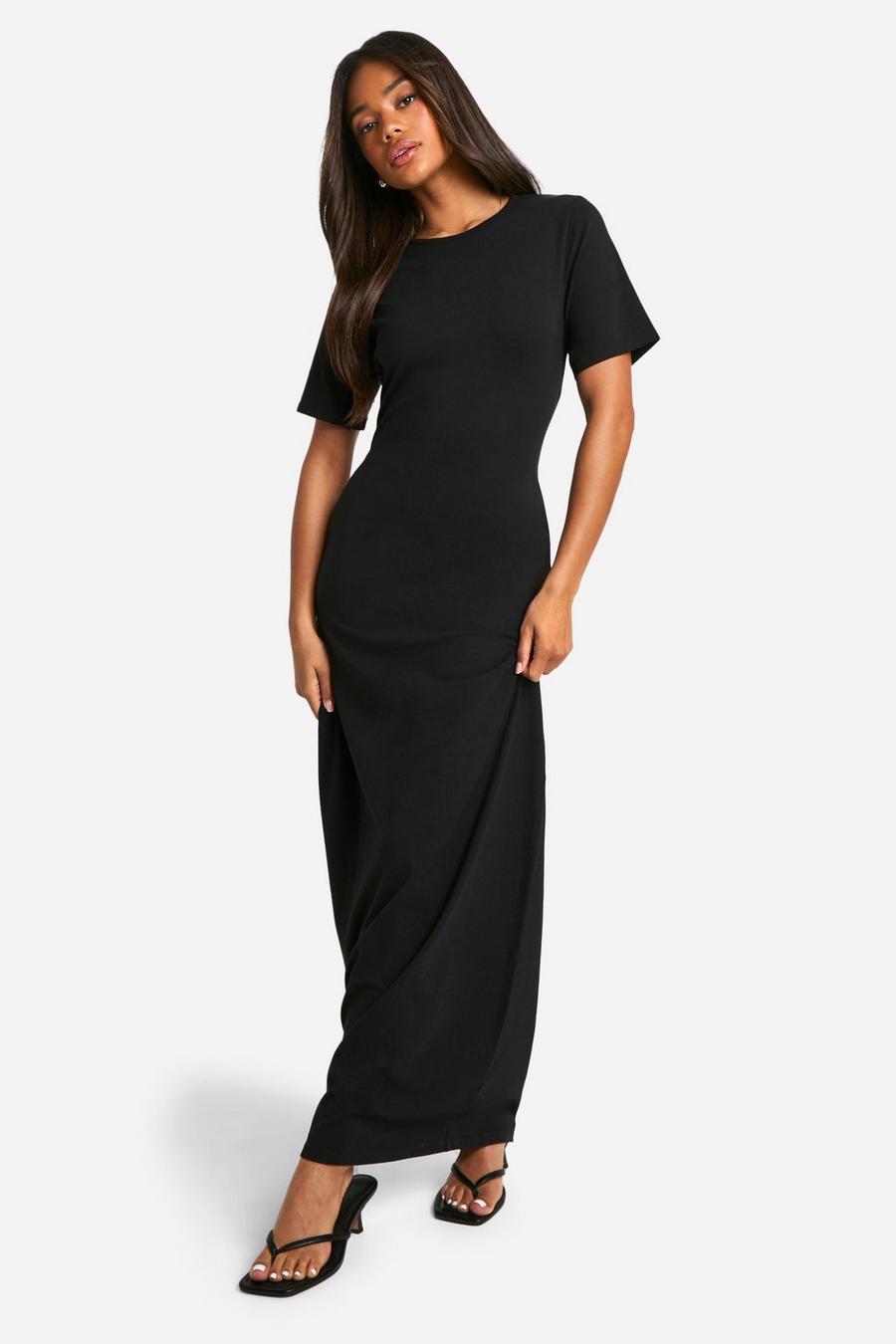 Black Basic Oversized T-shirt Maxi Dress  
