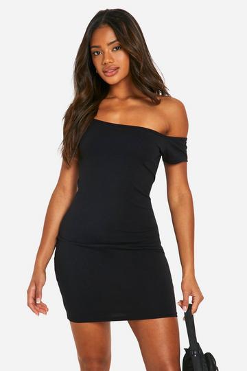 Basic Cotton Asymmetric Neck Bodycon Dress black