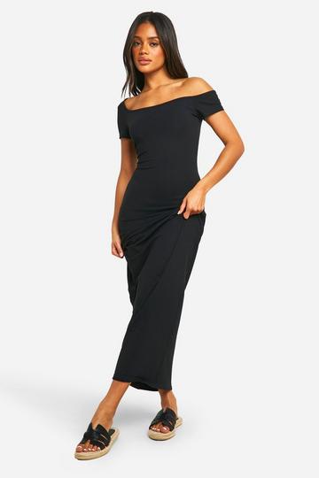 Basic Cotton Asymmetric Neck Bodycon Maxi Dress black