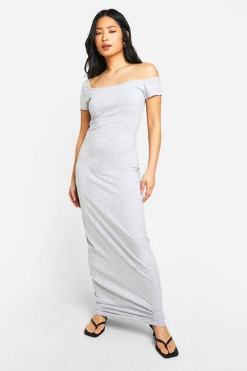 Basic Cotton Asymmetric Neck Bodycon Maxi Dress grey marl