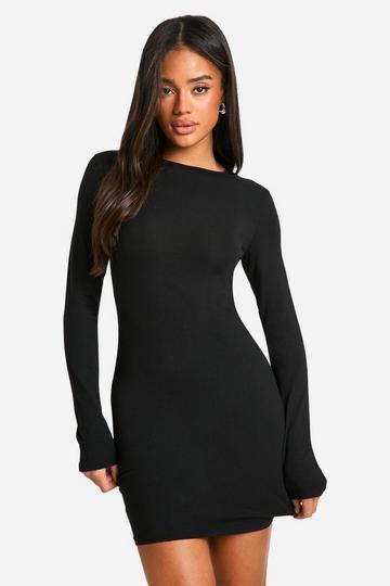 Basic Cotton Long Sleeve Bodycon Mini Dress black