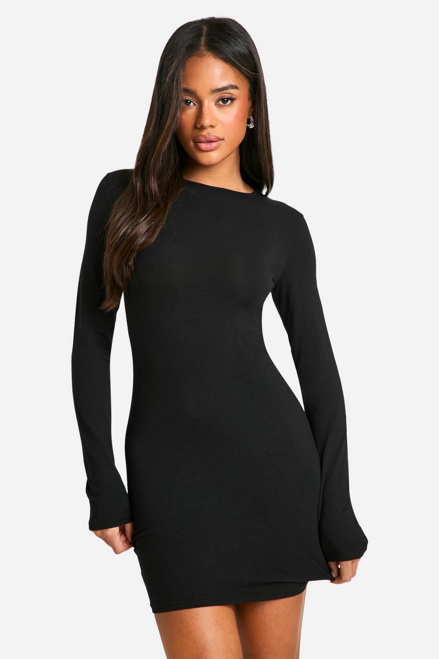 Black Basic Cotton Long Sleeve Bodycon Mini Dress 